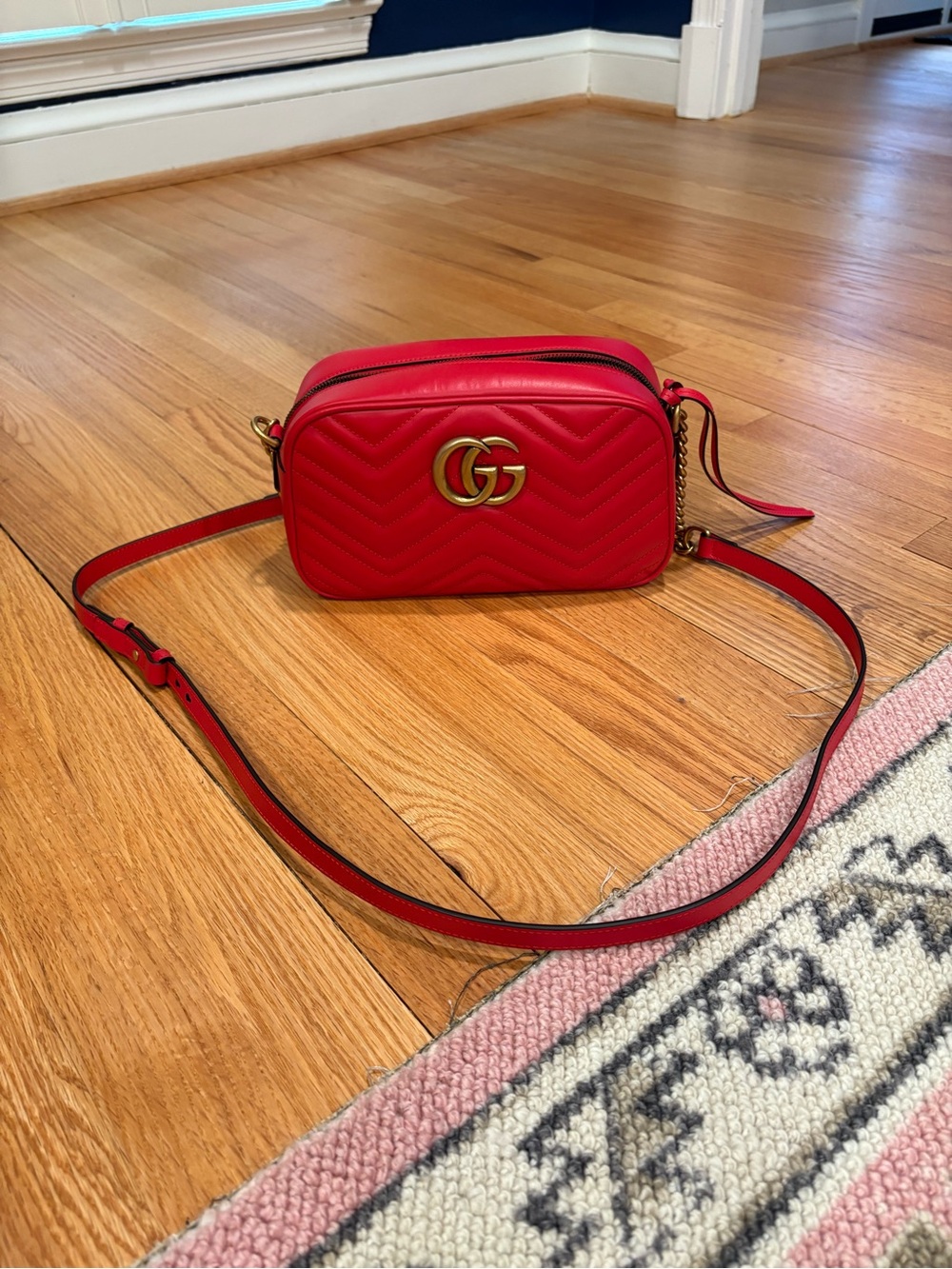 Gucci Maramont Camera Bag Quilted Leather Crossbody Bag with Gold Hardware